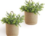 2 Pack Wall Hanging Rope Basket With Artificial Eucalyptus Farmhouse Dec... - £33.99 GBP