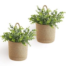 2 Pack Wall Hanging Rope Basket With Artificial Eucalyptus Farmhouse Decor, Jute - £32.25 GBP
