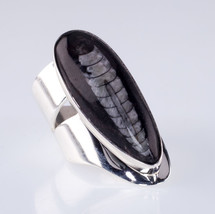 Orthoceras Fossil Sterling Silver Long Sculptural Ring Size 7.25 - £201.15 GBP