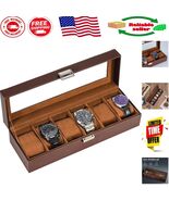 Stylish Brown 6-Slot Watch Storage Box for Men - Velvet Interior &amp; Glass... - $664.49 MXN