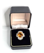 Vintage Sterling Silver Citrine Ring with CZ Clusters - $105.06 CAD
