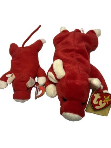 Ty Beanie Baby Snort the Bull 9" Red Beanbag Plush 1995 with Tags teenie Beanies - £9.10 GBP