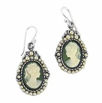 Sterling Silver &quot;Louisa&quot; Resin Cameo Pearlized Beads Frame Earrings, Green - £39.95 GBP