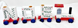 Vintage Lego Wood NOEL Christmas Train Candle Holder Hand Painted w Garl... - $24.26