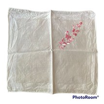 Pink Pearl Rose Bud Petite Point Embroidered Floral Cotton Linen Handkerchief - £6.25 GBP