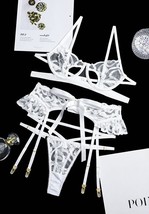Never Look Back 3-Piece White Lace Set Style W/ Thigh Highs Garter Belt Thong- S image 6