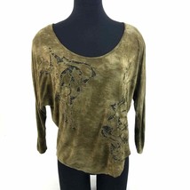 Free People Tone On Tone Brown Tie-Dye Flowy Tshirt Lace Cutout Womens XS - £21.66 GBP