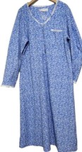 EILEEN WEST Largge Blue Cotton Rayon FLANNEL Long Ballet Nightgown - £27.72 GBP