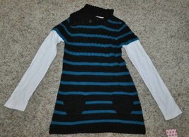 Girls Sweater Energie Blue Black Striped Long Sleeve Cowlneck Shirt $36-... - $16.83