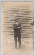 Gentleman Arms Crossed Angry Face Photo RPPC Postcard E25 - £4.75 GBP