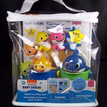 Baby shark bath toy playset 9 pcs 2 squirters &amp; tubs finger puppets - £13.32 GBP