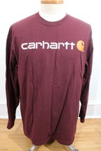 Carhartt L Maroon Red Logo Original Fit 100% Cotton Long Sleeve T-Shirt ... - £16.00 GBP