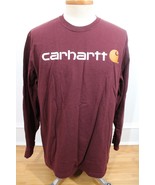 Carhartt L Maroon Red Logo Original Fit 100% Cotton Long Sleeve T-Shirt ... - £15.92 GBP