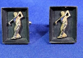 Vintage 50&#39;s Father&#39;s Day Gift Gold toned Golf Golfer Cufflinks - £29.98 GBP