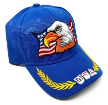 Bald Eagle United States Flag Logo Solid Royal Blue Curved Bill Adjustable Hat - £10.14 GBP