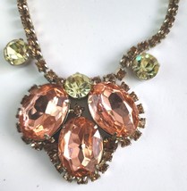 Rhinestone Choker Necklace HUGE Center Stones 16 Inches Long Pink Gold Vintage - $69.99