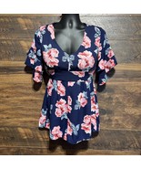 NAZZ Couture Shorts Romper Floral Empire Bell Layered Sleeves Blue Pink V-neck - $14.25