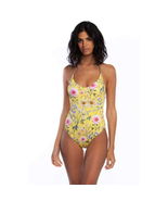 $110 Lucky Brand Halter One Piece Swimsuit Yellow CruisCoronado Size Medium - $212.69 MXN