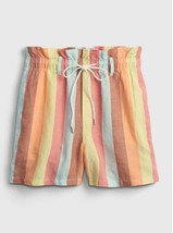 Gap Women Orange Multi Striped 4&quot; Pull On Draw String Linen Paperbag Shorts M - £21.35 GBP