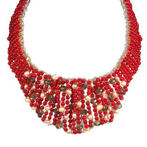 Bright Fire Red Cascades Mix Stone Collar Statement Necklace - £57.65 GBP