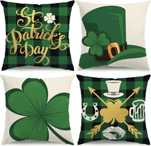 St Patricks Day Pillow Covers 18X18 Shamrocks Throw Pillows Green Buffalo Plaid - £17.02 GBP