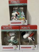 NEW Lot of 3 Hallmark Snoopy Ornaments Peanuts 2021 Sledding Ice Skate W... - $23.12