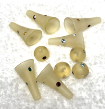10 Vintage Rhinestone Studded Lucite Beads Horns 1 1/8 Round 5/16th - $18.32