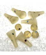 10 Vintage Rhinestone Studded Lucite Beads Horns 1 1/8 Round 5/16th - $18.32