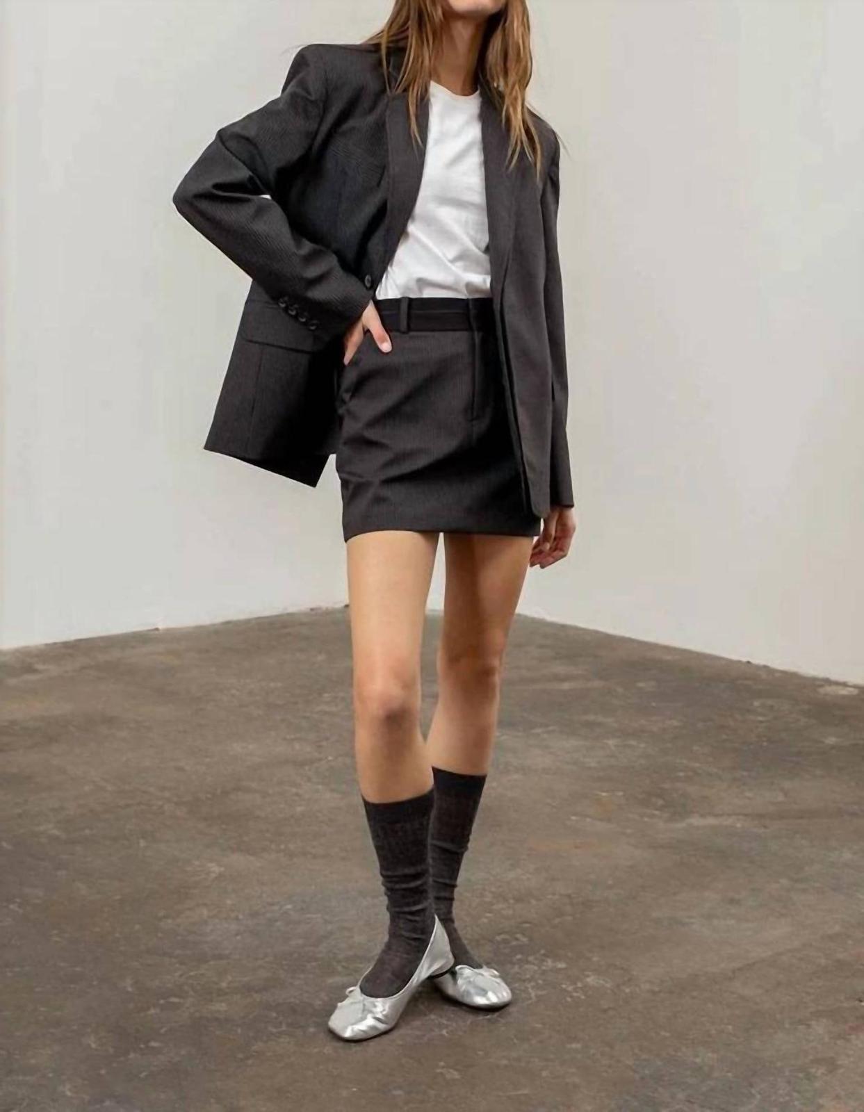 Moon River Pin Striped Long Sleeve Blazer Charcoal - $100.00