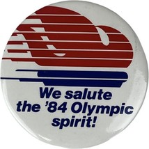 We Salute The &#39;84 Olympics Spirit! Button Pin Olympic Flame Torch Commis... - £10.98 GBP