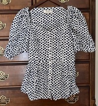 Sea New York Blue Cotton Polka Dot ruched Sleeve Blouse Top square neck ... - $29.67