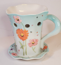 Yankee Candle Tea Coffee Cup Mug Saucer Tea Light Tart Warmer 6.5in Blue... - $23.71