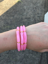 3Pcs Acrylic Bamboo Bracelet For Women Trendy Colorful Stretchy Beaded Wristband - £11.35 GBP