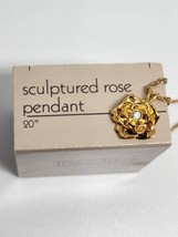 Women Necklace Chain Pendant Vintage Avon Sculptured Goldtone Rose 20&quot; - £7.54 GBP