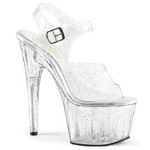 PLEASER ADORE-708MMG Women&#39;s 7&quot; Heel Platform Ankle Strap Sandal W/Glitter Shoes - £49.53 GBP