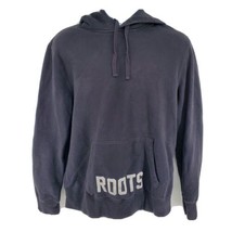 Roots Canada Pullover Hoodie Men Size L Black Grey Pockets Long Sleeve Big Logo - £31.64 GBP