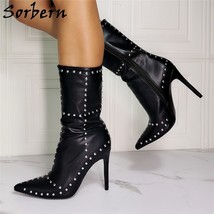 Custom Punk Style Women Boots Rivets High Heel Stilettos Pointed Toe Lady Shoes  - £170.96 GBP