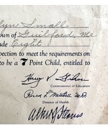 Seven Point Child Award Health Certificate 1945 Guilford Maine Official ... - $471.36 MXN