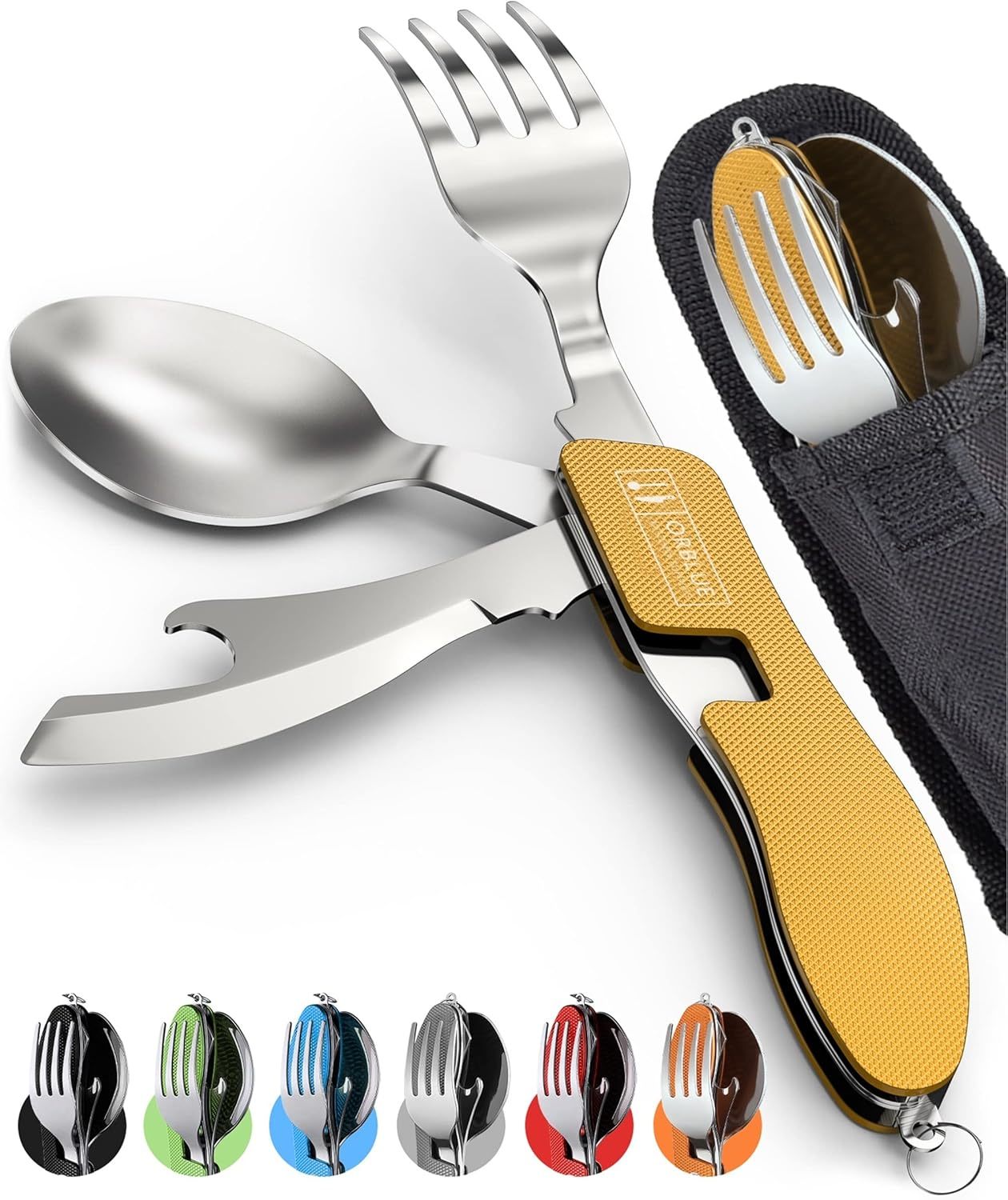 Orblue 4-In-1 Camping Utensils, 2-Pack, Portable Stainless Steel Spoon,,... - $29.99