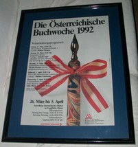 1992 Austria Book Week Austrian Airlines Framed Art Poster Modern Author Ink Pen - £95.61 GBP