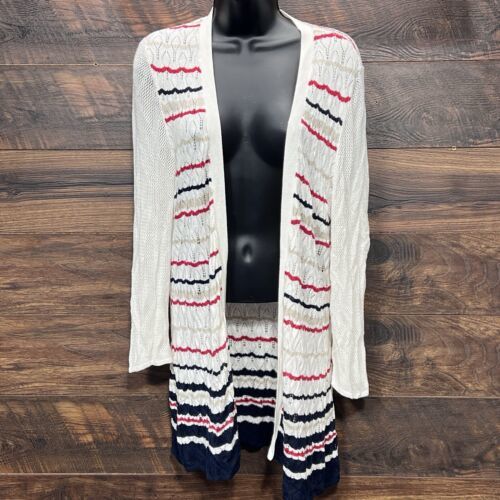 Westport Sweater Knitted Open Front Cardigan Large Women’s White Multicolor - $10.75