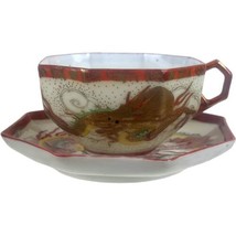 Antique Chinese Dragon Octagonal Teacup Cup Saucer Set Kutani Eggshell P... - $42.08