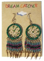 1 PAIR GREEN DREAM CATCHER EARRINGS W SEED BEADS surgical steel womens E... - $6.60