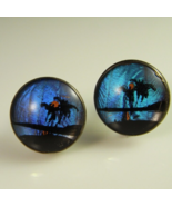 ANTIQUE Painted Butterfly Morphos Wing Earrings 925 Sterling Silver Scre... - €49,58 EUR