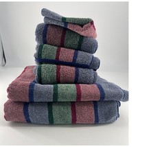 Vintage Centennial Towels Green Red Blue Striped 100% Cotton Bathroom Retro - $41.73