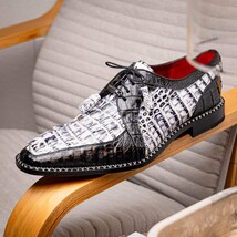 Caribe Genuine Hornback Caiman Crocodile Dress Shoes Newspaper / Black image 12