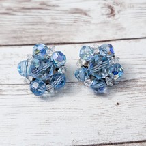 Vintage Clip On Earrings Iridescent Blue Cluster 7/8&quot; - £11.12 GBP