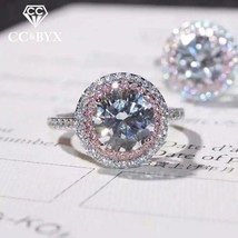 CC Wedding Rings For Women Silver 925 Cubic Zirconia Round Pink Diamant Ring Bri - £7.70 GBP