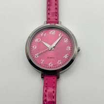 Women’s Silver Tone Pink Dial Pink Leather Women’s Watch Working New Bat... - £13.48 GBP