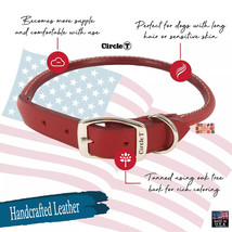 Usa Made Circle T Rolled Latigo Red Leather&amp;Silver Dog Collar Heavy Duty Round - £22.11 GBP+